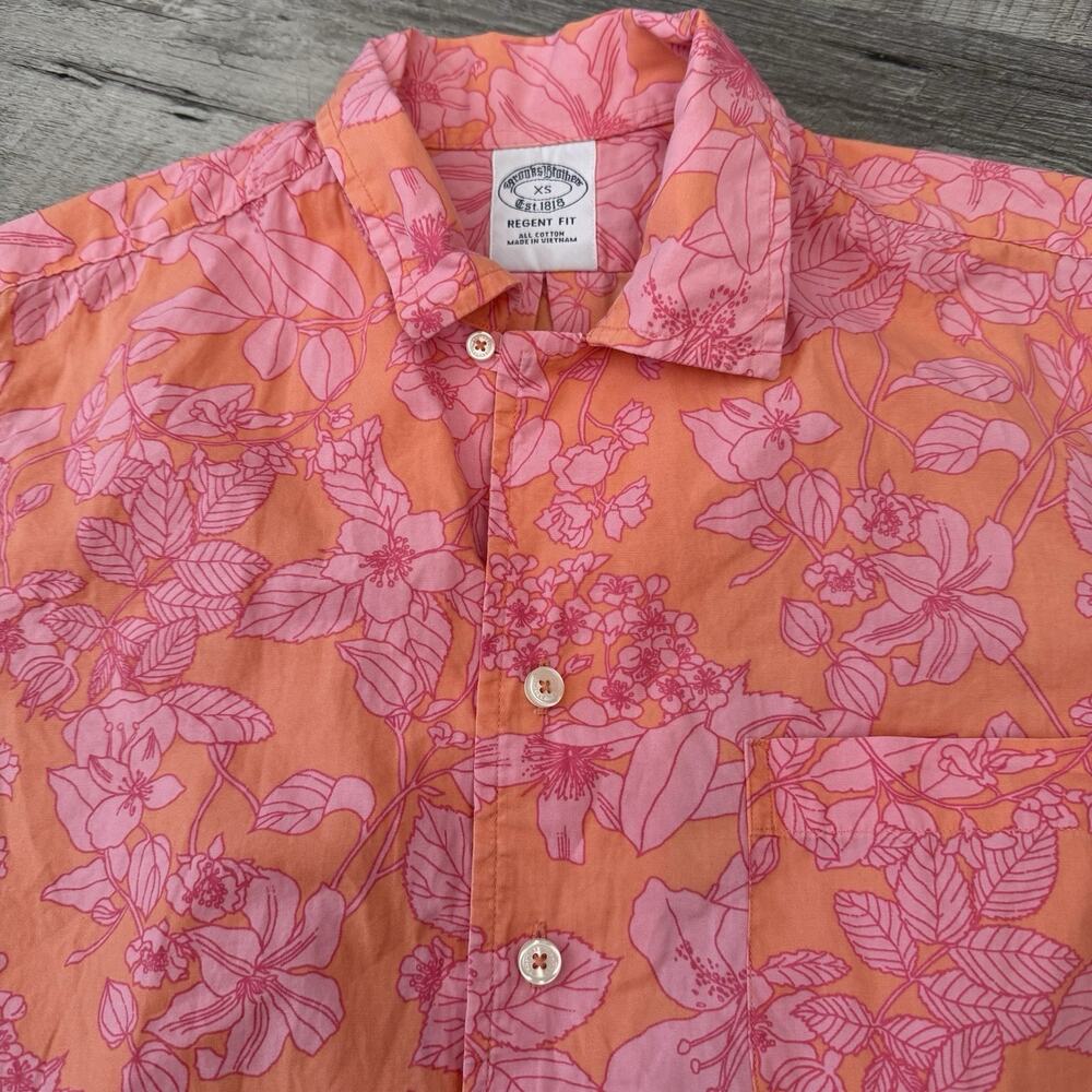Brooks Brothers Regent Fit Floral Short Sleeve Shirt Womens XS Pink Orange